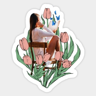 Tulip, flowers, floral design, plant, plants, floral shirt, blooming, flora Sticker